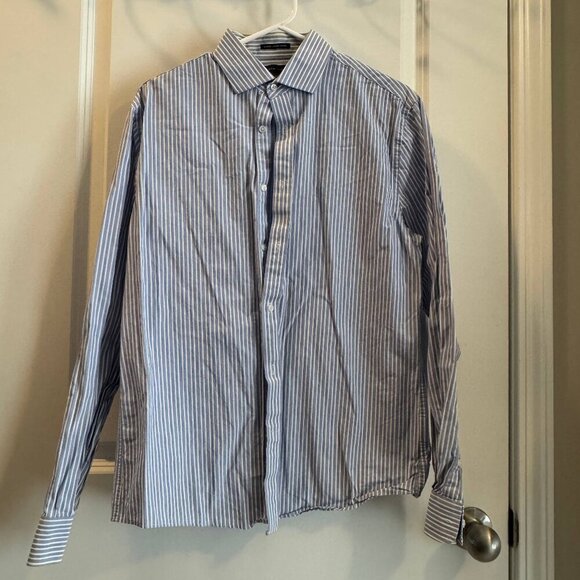 Tommy Hilfiger Shirt Men Size Medium Blue/White Slim Fit Long Sleeve Button Down - Picture 2 of 5